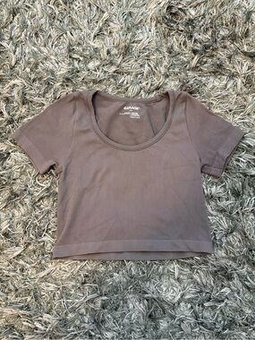 Garage gray ribbed short sleeve cropped t-shirt